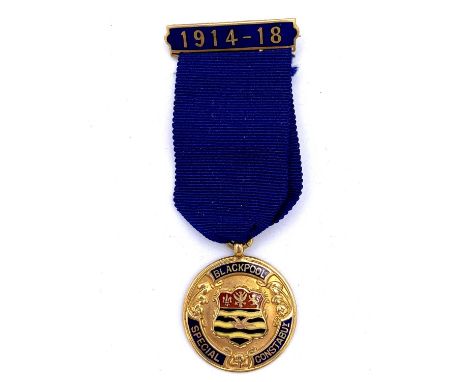 Police - A Blackpool 9ct Gold Special Constabulary 1914-18 Medal 'For Services Rendered' Weight 7gms. Together with box. Name