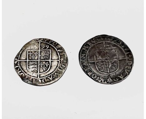 Elizabeth I, Sixpences x 2. 1578 F, quite good details but scratch to face; 1579 F, trimmed.

Condition: please request a con