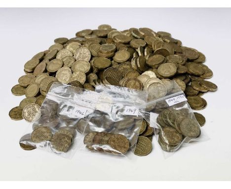 Brass Threepence Coins Rare Years 1946 and 1949 plus a Quantity of Coins 1937 to 1967. Comprising a bag of 1946 (x3) and 1949