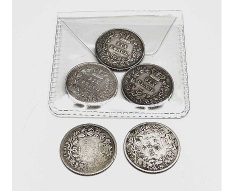 Great Britain Silver 6d William IV (x5) Comprising: 1831, 1834 F, 1834 VF, 1835 VF, 1837. (Total 5 coins).

Condition: please