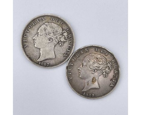 Great Britain Young head Queen Victoria Halfcrown - Select Examples (x2) Comprises: 1845 (small mark on neck) and 1887 both c