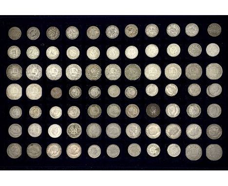 Switzerland. Lot comprises 82 0.835 silver and other coinage 1850's to 1980's coins as follows: Silver 1/2 Franc: 1875, 1881,