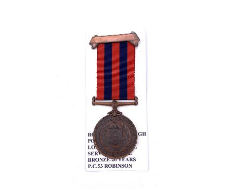Rochdale County Borough Police Long and Faithful Service Medal. Inscribed Awarded by Watch Committee to "Constable 53 Robinso