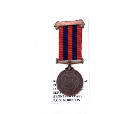 Rochdale County Borough Police Long and Faithful Service Medal. Inscribed Awarded by Watch Committee to "Constable 53 Robinso