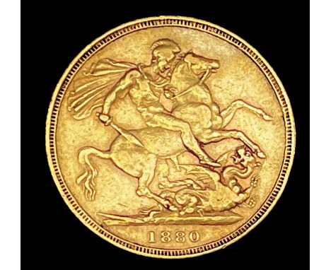Great Britain Gold Sovereign 1880 George &amp; Dragon Additional Information: Melbourne mint mark is apparent

Condition: ple