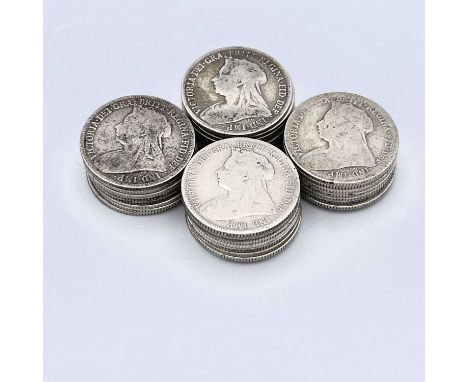 Great Britain 1/- Queen Victoria - Final Issue Veiled Head (x34) Comprising 1893 (x2), 1894 (x2), 1895 (x5), 1896 (x5), 1897 