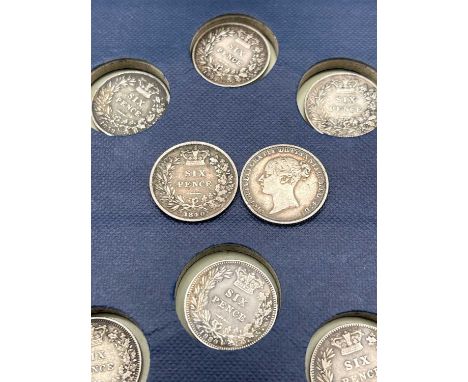 Great Britain Silver 6d Queen Victoria 1840-1892 period. (x18) Attractive F to VF condition comprising: 1840, 1845, 1846, 185