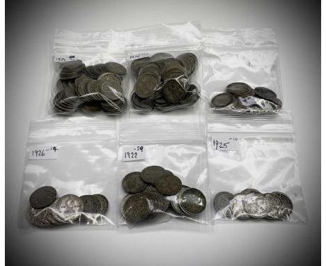 Great Britain Silver 3d King George V post 1919 "3" pattern (x 246). Comprising: 1920 (x123), 1921 (x70), 1922 (x29), 1925 (x