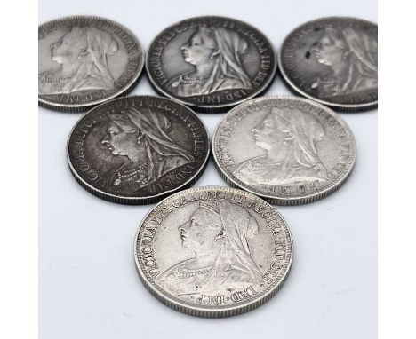 Great Britain Queen Victoria Final Veiled Head 2/- 1893-1901 - Select examples (x6) Comprising 1896, 1897 (x2), 1899, 1900, 1