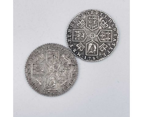 George III Shillings x 2. 1787 EF with semee of hearts, 1787 VF+ no semee of hearts.

Condition: please request a condition r