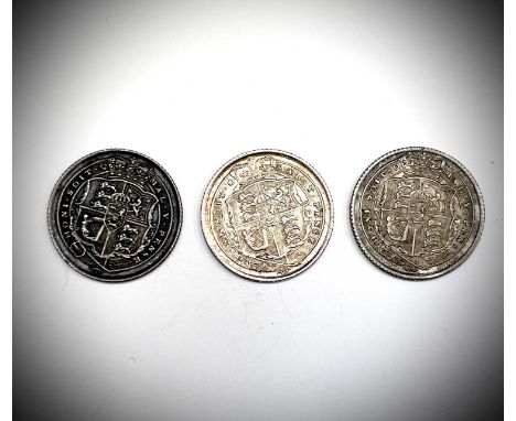 Great Britain Silver 6d George III Comprising: a) 1816 NEF. b) 1817 a UNC bright toned. c) 1817 NEF dark toned. (Total 3 coin