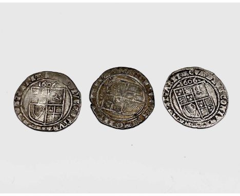James I, Sixpences x 3. 1606 F, m.m Escallop; 1606 F, m.m possibly Rose; 1622 F, m.m Rose.

Condition: please request a condi