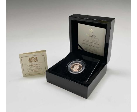The East India Company. An unusual 2019 200th anniversary of Queen Victoria's birth issued by St Helena gold sovereign, in bo