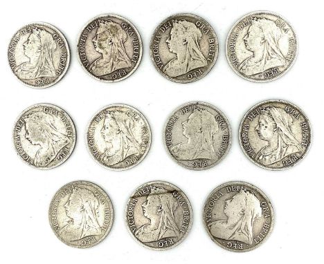 GB Halfcrowns - Victoria Veiled Head. 11 coins all in worn to fine condition.

Condition: please request a condition report i