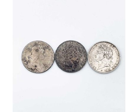 Crowns George III &amp; George IV &amp; Charles II 1819 F+, 1821 F+ plus a poor Charles II with unreadable date.

Condition: 