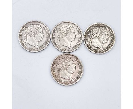 Great Britain 1/- George III 1816-1820 era - Better grade (x4) Comprising 1817 NEF, 1816 F+, 1817 circa VF, 1820 circa VF. (T