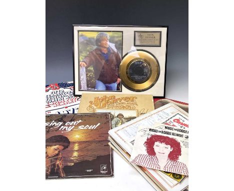 John Denver signed L.P. Record and other vinyl / memorabilia from 1970's/1980's. Comprising "John Denver Back Home Again" sig