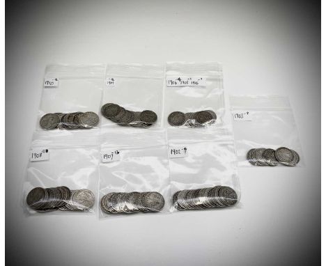 Great Britain Silver 3d King Edward VII (x 92) Comprising: 1902 (x17), 1903 (x8), 1904 (x4), 1905 (x3), 1906 (x2), 1907 (x13)