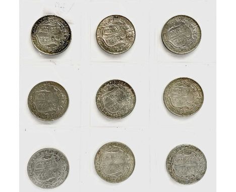 Great Britain King George V Halfcrowns 1911-1919 (pre 1920 silver) - Select examples (x9) Comprises one example of each year 
