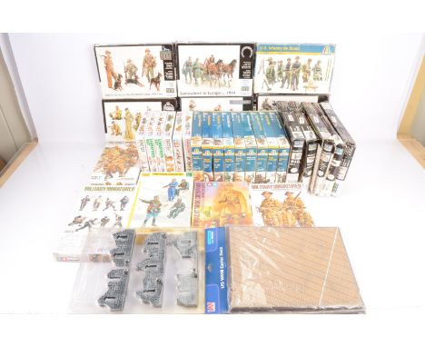 Scale Figure and Accessory Packs, various examples WWII and later military and civil, 1:72 scale Italeri 419 Field Tool Shop,