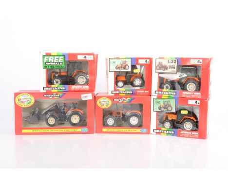 Britains 1:32 Scale Renault Tractors, six boxed examples, 9498 TZ16 with double rear wheels, 9493 model 103.54, 9497 model TZ