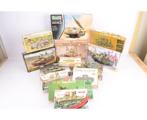 WWII and Later Military Kits, a boxed group, 1:48 scale, Suyata 001 Panther A (factory packaged tank kit, minus diorama and b