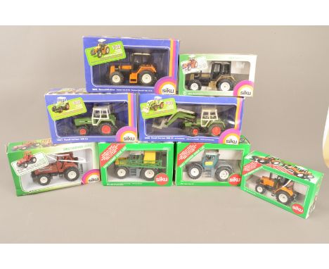 Siku 1:32 Scale Tractors, a boxed group, Fendt 2851 model 308 ls, 3450 model 308 LS, 2957 Xylon 524,3552 Xylon with crop spra