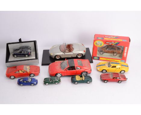 1:12 Scale and Smaller Postwar and Modern Cars, all models have been displayed, dusty some with damage, boxed examples, 1:12 