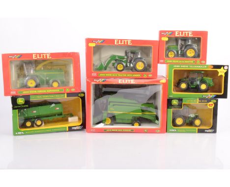 Britains 1:32 Scale John Deere Farm Vehicles, a boxed group, 40423 2266 combine harvester, 00176 tractor with loader 6210, 15