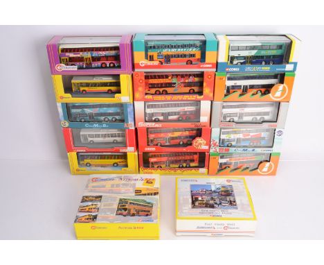 Corgi 1:76 Scale Far Eastern Buses, all boxed/cased, modern buses in various liveries, double deck examples, 43216 Airport Ex