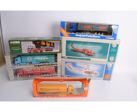 Corgi Civilian Helicopters and Haulage Vehicles, a boxed group, Corgi Premier Models, 1:50 scale, US50407 Huey Iroquois Texas