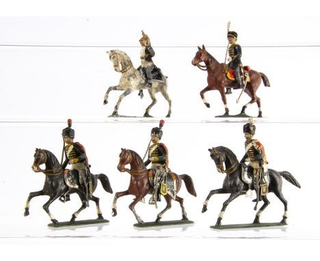 Mignot Gerbeau period circa 1905-1910,  French 1st Empire mounted figures, green bases, Chasseurs of the Guard, F (3) and Dra