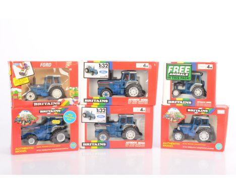 Britains 1:32 Scale Ford Tractors, a boxed group, 9508 TW 25 (2), 9495 model 2120, 9527 model 5610, 9527 model 5610 and 9442 