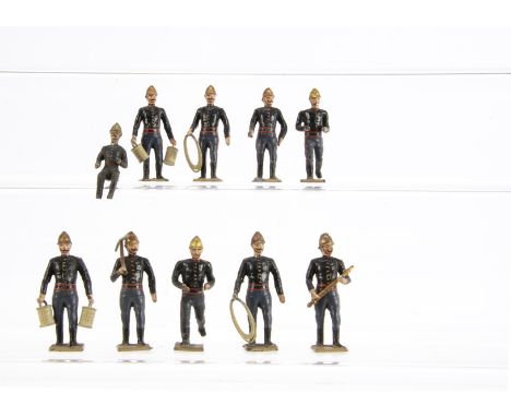 Mignot Gerbeau period circa 1905-1910,  Fire Brigade, brown base, various poses, G, one missing axe (10) 