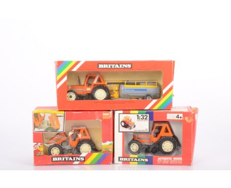 Britains 1:32 Scale Fiat Tractors, three boxed examples, 9523 Half Track 90-90, 9529 90-90 with double rear wheels and gift s