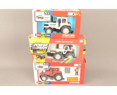 Britains 1:32 Scale Tractors, three boxed examples, Power Farm 9324 County 1884 (box P), 9528 Lamborghini 1706 and 9647 Same 