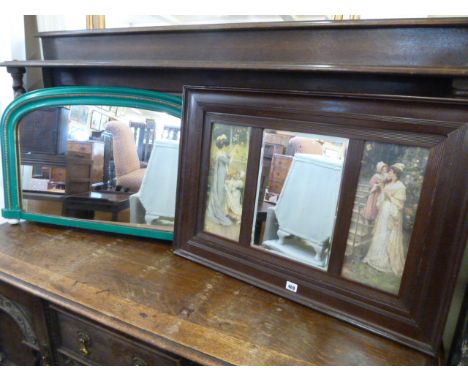 Painted Victorian over mantel mirror and oak frame triptych pictorial mirror (2)  