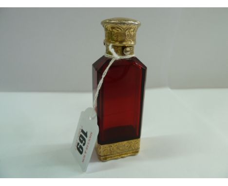 Ruby glass faceted scent bottle with silver gilt hinged cap and vinaigrette base - Sampson Mordan - London 1866