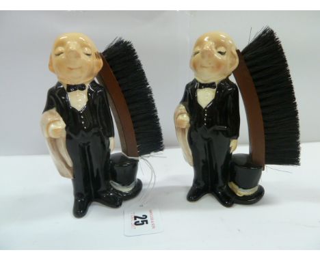 Early 20thC novelty ceramic 'Butler or Valet' hat/clothes brushes (2) 