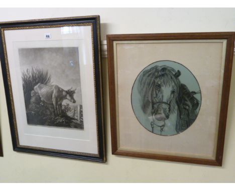 Charcoal Horse portrait - Ada Wilson - Easter 1898 & Limited Edition print - Cow & Milkmaid - R C Peter 3/75 (2)