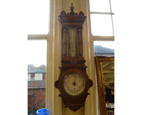 Large carved oak case aneroid banjo barometer 
