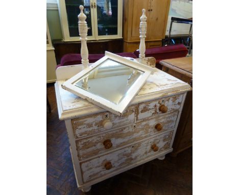 Painted Victorian pine 5 drawer chest with mirror