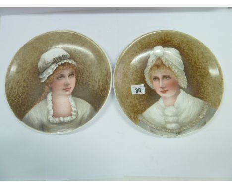 Victorian hand painted portrait plates signed and dated to reverse - Laurie H Peacock 1880 & 1883 (2)