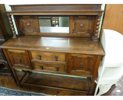 Early 20thC oak mirror back geometric sideboard 