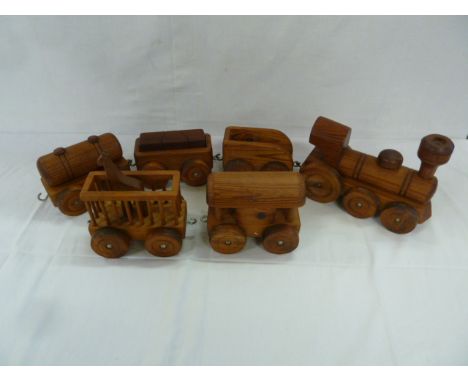Pitch pine wooden model train set 