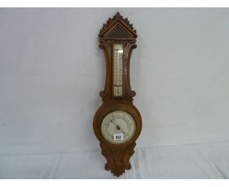 Oak cased aneroid banjo barometer - Bell Bros, Doncaster 