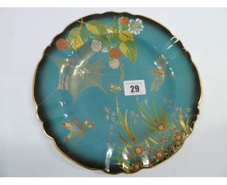 Carltonware enamel dragonfly & spider web pattern dish 'Bleu Royale'