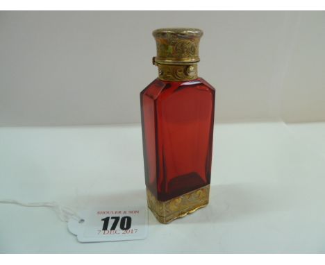 Ruby glass faceted scent bottle with silver gilt hinged cap and vinaigrette base - Sampson Mordan - London 1864