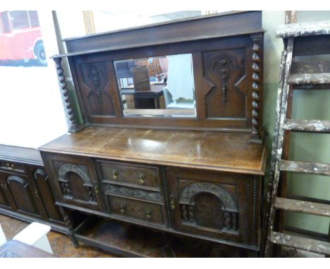 Oak geometric mirror back sideboard 