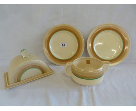 Wilkinson & Newport pottery Clarice Cliff side plates, butter dish & milk jug